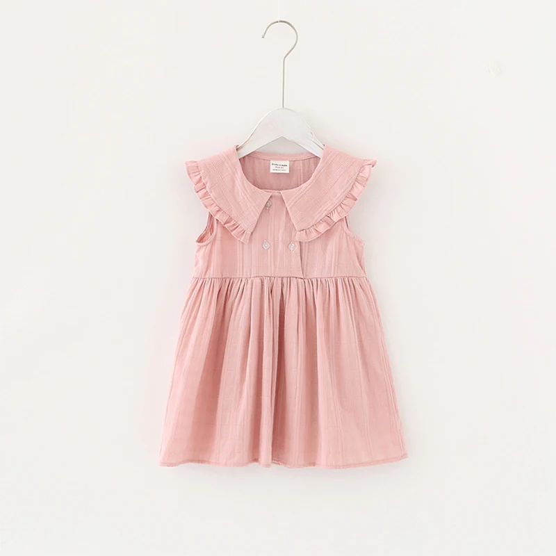 Girls dress 2020 summer new sleeveless double-breasted vest doll pure cotton solid color stitching princess | Детская одежда и