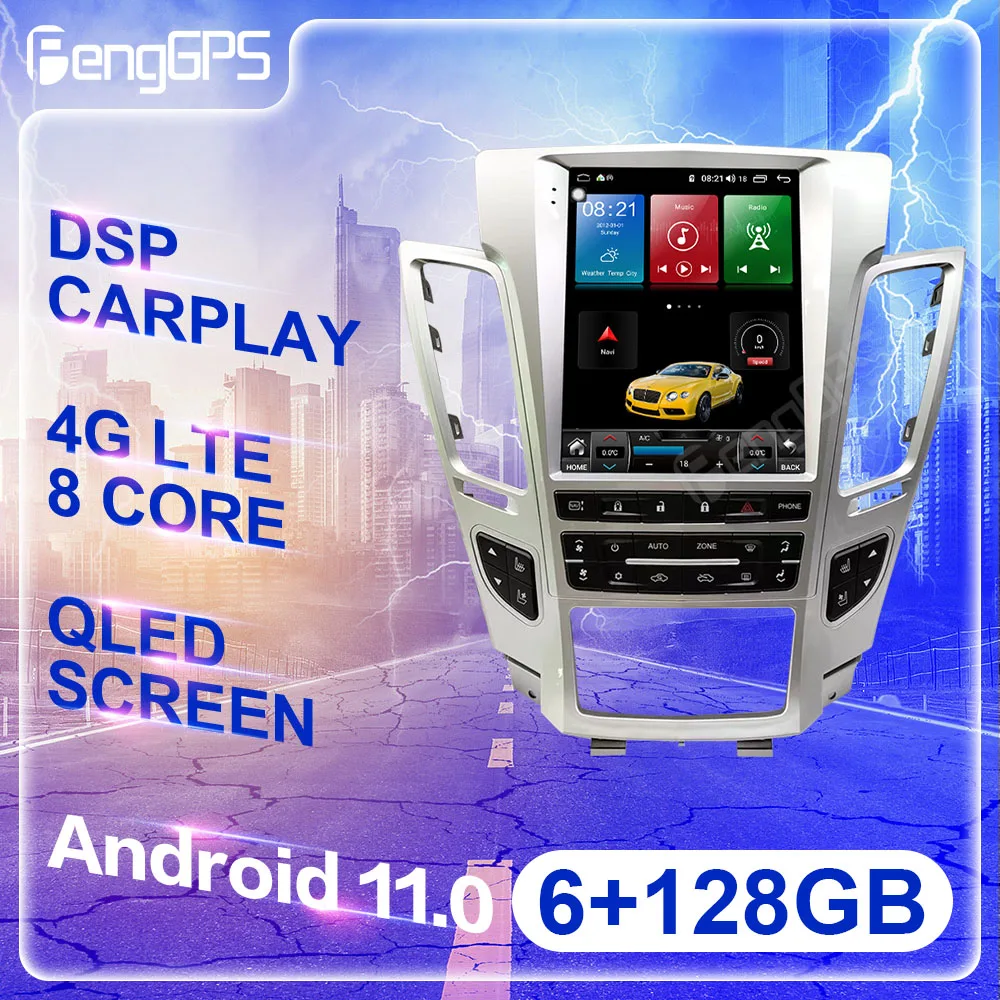 

128G Android 11 Tesla Style для Cadillac CTS 2007 2008 2009-2012, автомобильное радио, мультимедийный плеер, GPS-навигация, стереоголовное устройство