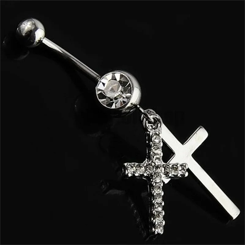 

2021 New Fashion Women Europe and the United States Double Cross Zircon Inlaid Navel Nail Laminated Navel Belly Button Ring