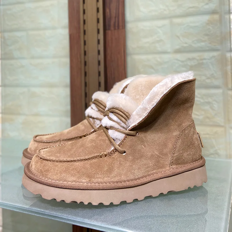 

Swonco Really Wool Fur Snow Boots Women Genuine Leather Warm Winter Shoes Flats 2020 Female Leather Ankle Boots Fur Shoes Cotton