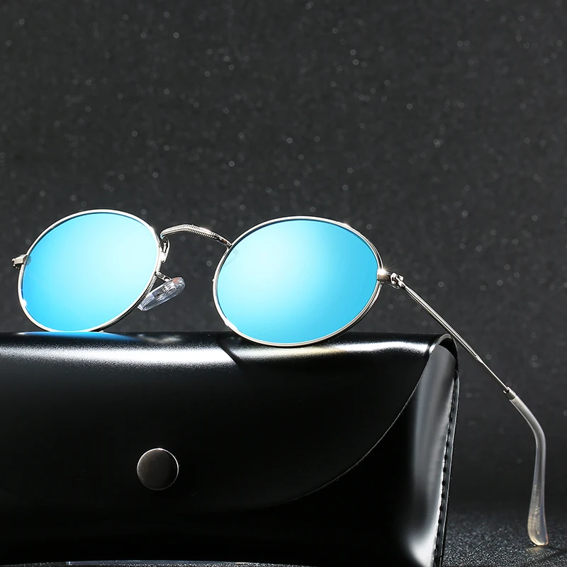 

With Case Round Polarized Sunglasses Men Brand Designer Polaroid Sun Glasses Women Metal Frame Black Lens Eyewear Driving