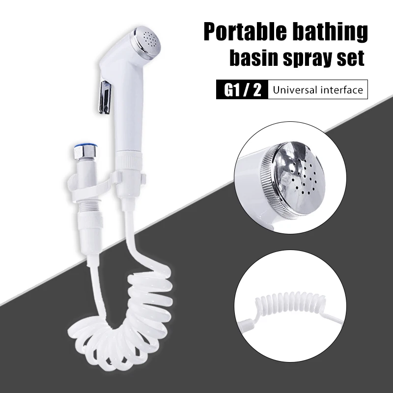 

ABS Portable Bidet Sprayer Set G1/2 Handheld Diaper Bidet Shower Head Nozzle Retractable Tools Bathroom Fixtures with Spring Hos