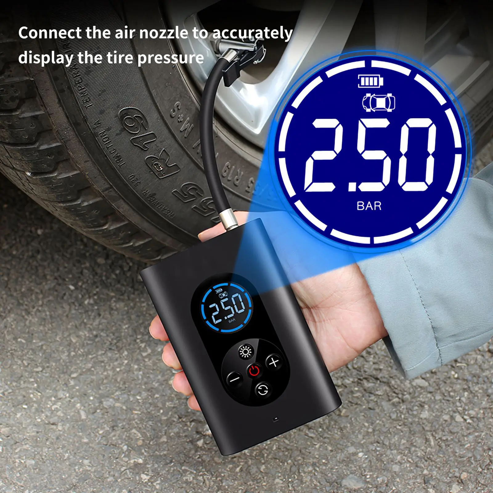 

150PSI Powerful Wireless Car Air Pump Car Tyre Pump 4000mah Rechargeable Bicycle Air Compressor for Balls Cars Motorcycles