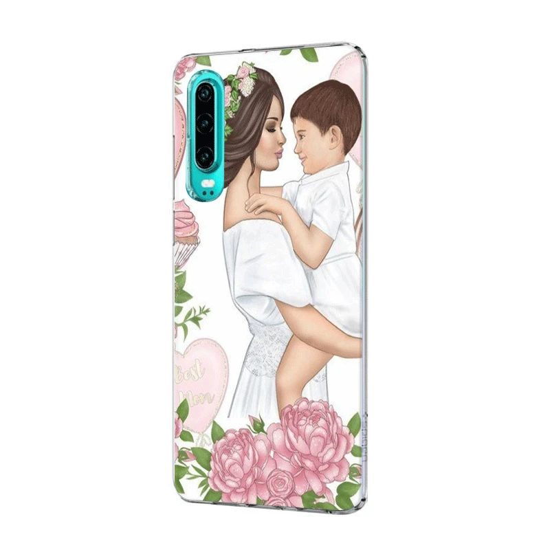 Case for Huawei Honor View 20 8 8X 8C 9 9X Pro Lite Note 10 Play 6A 7A 7C 7X Cover Black Brown Hair Baby Mom Girl Queen | Мобильные
