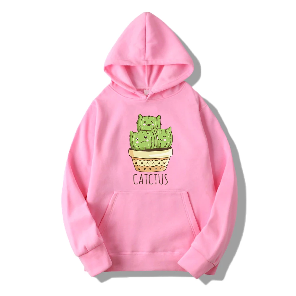 

Cactus Cartoon Kawaii Cat Hoodie Mens Autumn Fleece Casual Sweatshirts Comfortable Loose Hooded Basic Sports Streetwear Male