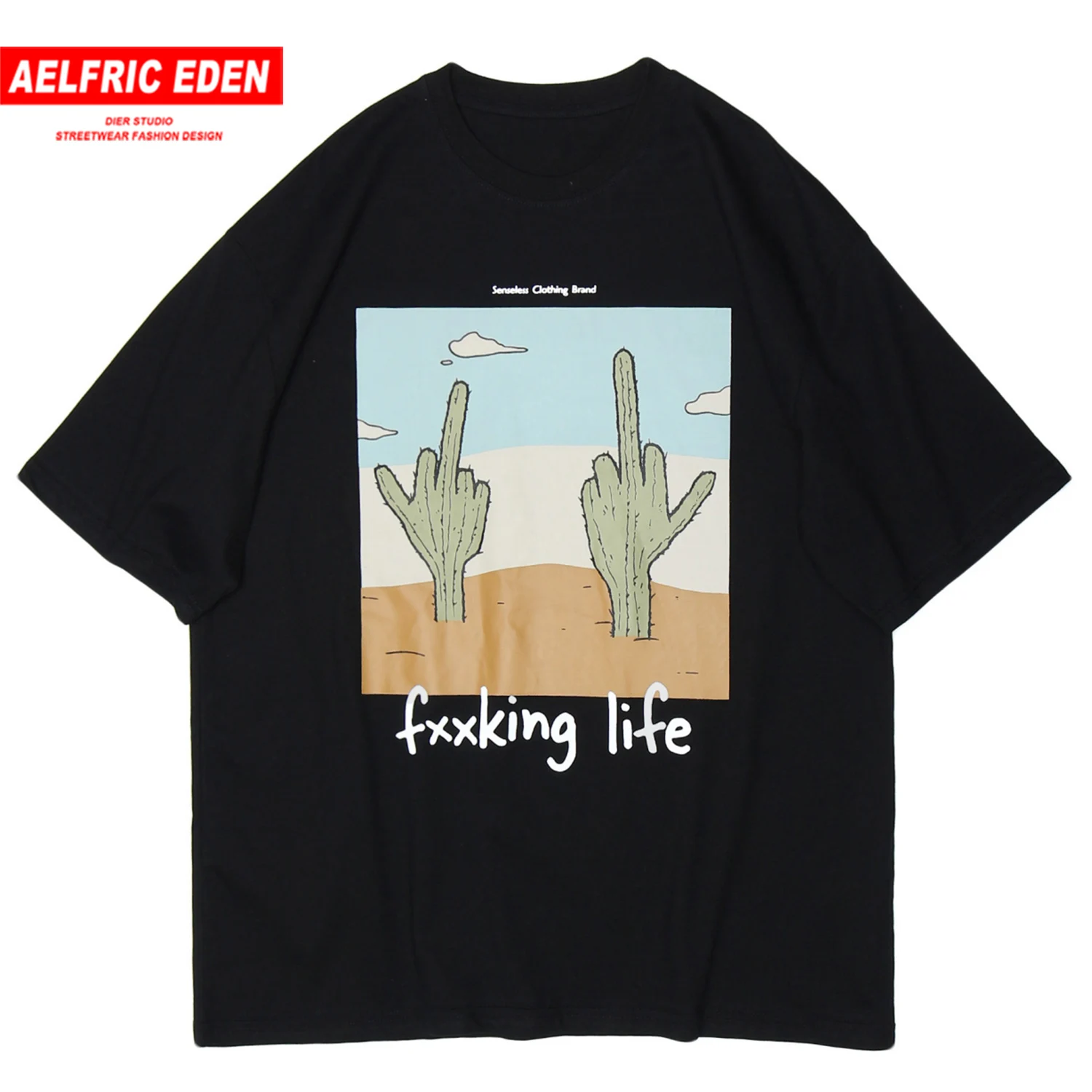 Футболка мужская с принтом кактуса хлопок короткий рукав Повседневная Уличная