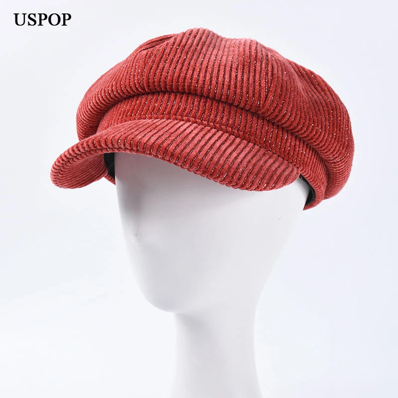 Женские осенние шапочки USPOP винтажные вельветовые Восьмиугольные кепки