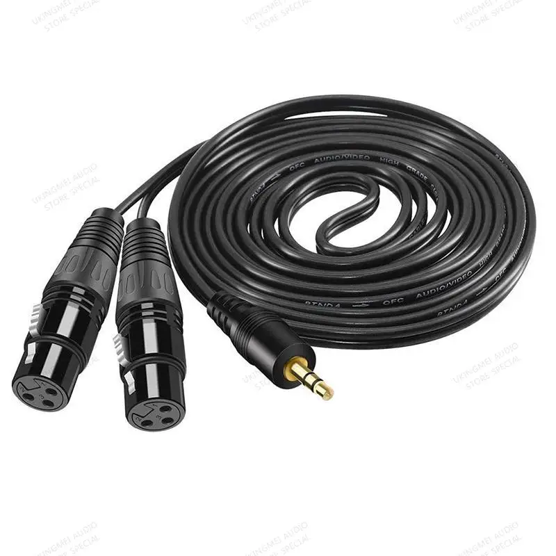 

3P XLR CANNON 3.5 Audio Line wire Cord XLR Cable Stereo 1/8 3.5mm Plug to 2 XLR 3pin Female Y Splitter Patch Cable Cord 1.5Meter
