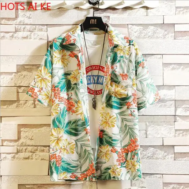 

Print 2021 Summer Men's Shirt Fashion Beach Sleeve Floral Loose Casual Hawaiian Shirts