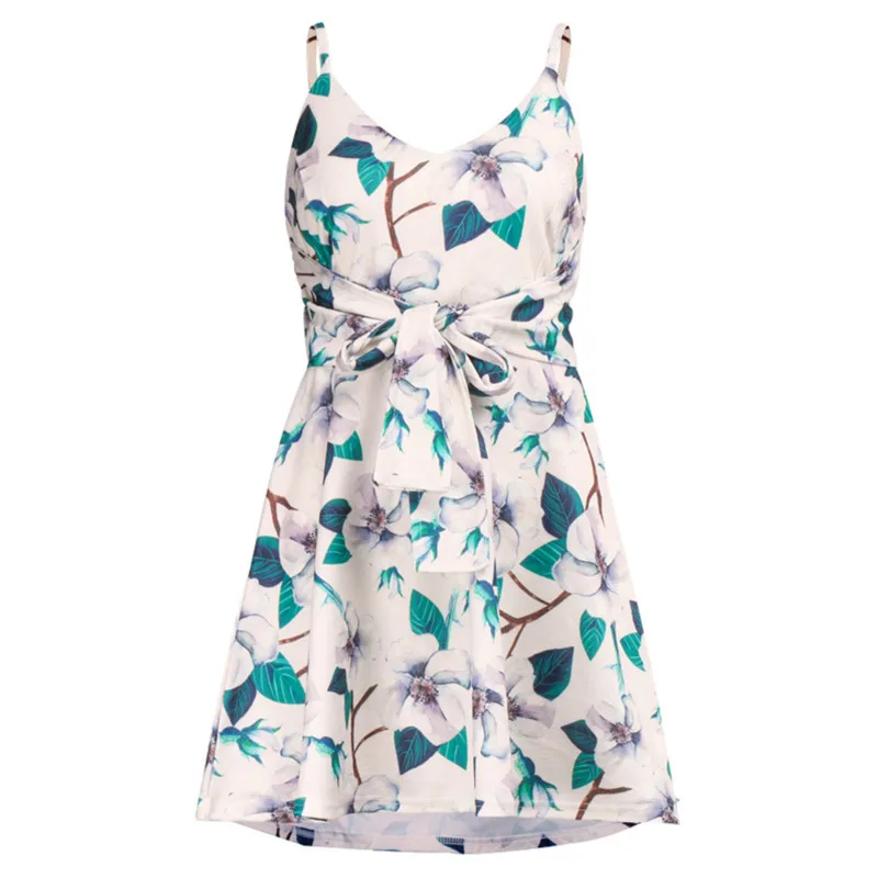 

YICIYA Summer women's skirt sexy suspenders sleeveless halter high waist straps printed beach short plus size dress female 5XL