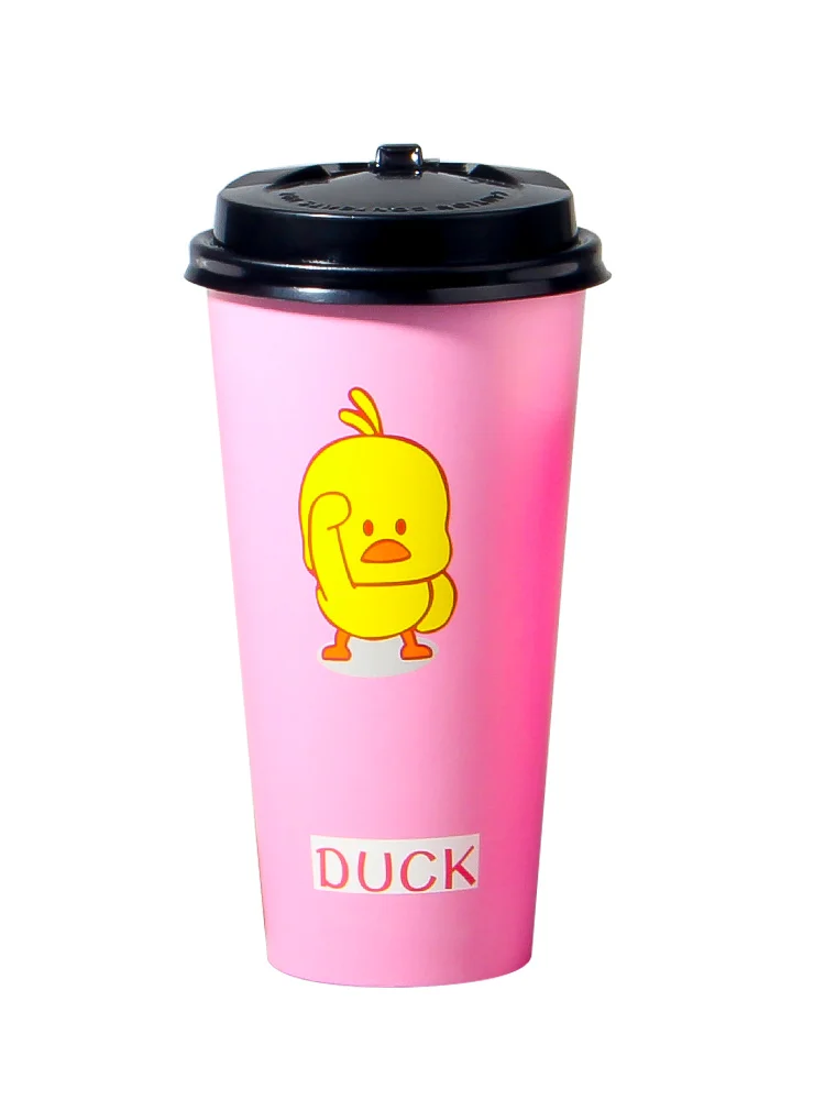 

50pcs PInk disposable coffee cup cartoon cute milk tea paper cups child birthday party favor cold hot drink juice soy fruit cup