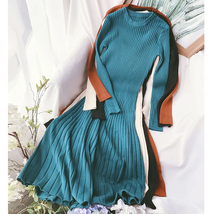 

Новый осень-зима платье-свитер с длинными рукавами для женщин 2021 толстом каблуке в винтажном стиле; Платье трапециевидной формы трикотажно...