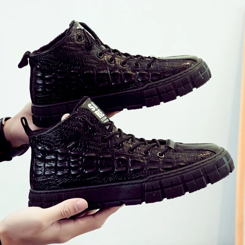 

2021 Spring New Martin Boots Men's Leather Upper Versatile High Top Shoes Korean Fashion Men's Casual Shoes Black Men's Shoes
