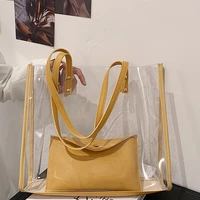 2021 summer pvcpu shoulder bag women transparent clear shopping bag female beach vacation handbag large capacity composite bags