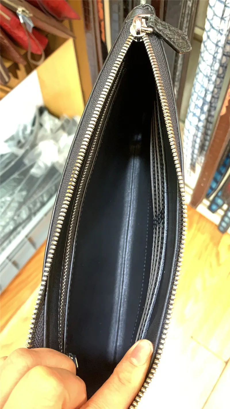 Натуральная крокодиловая кожа живота застежка-молния мужской черный тонкий