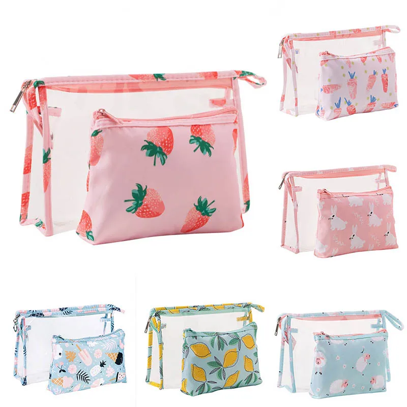 

Women Cosmetic Bag Portable PVC Cartoon Pattern Large Capacity Waterproof Zipper Travel Makeup Bag Organizer Pouch Beauty Case