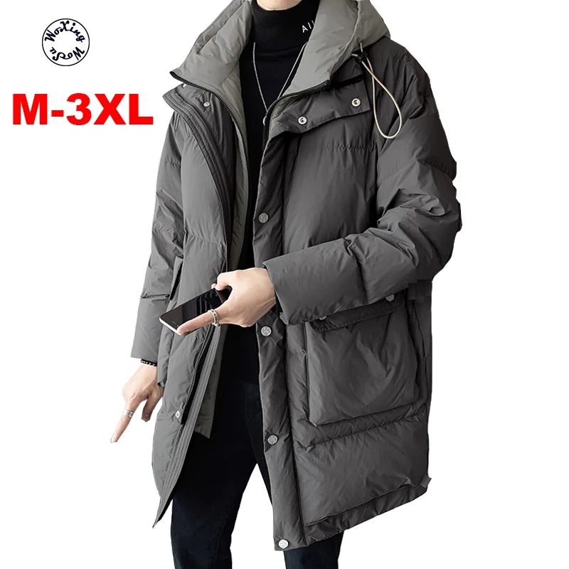 

2021 winter men high end long hooded down jacket down coat for men