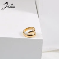 joolim high end pvd smooth irregular fold rings for women stainless steel jewelry wholesale