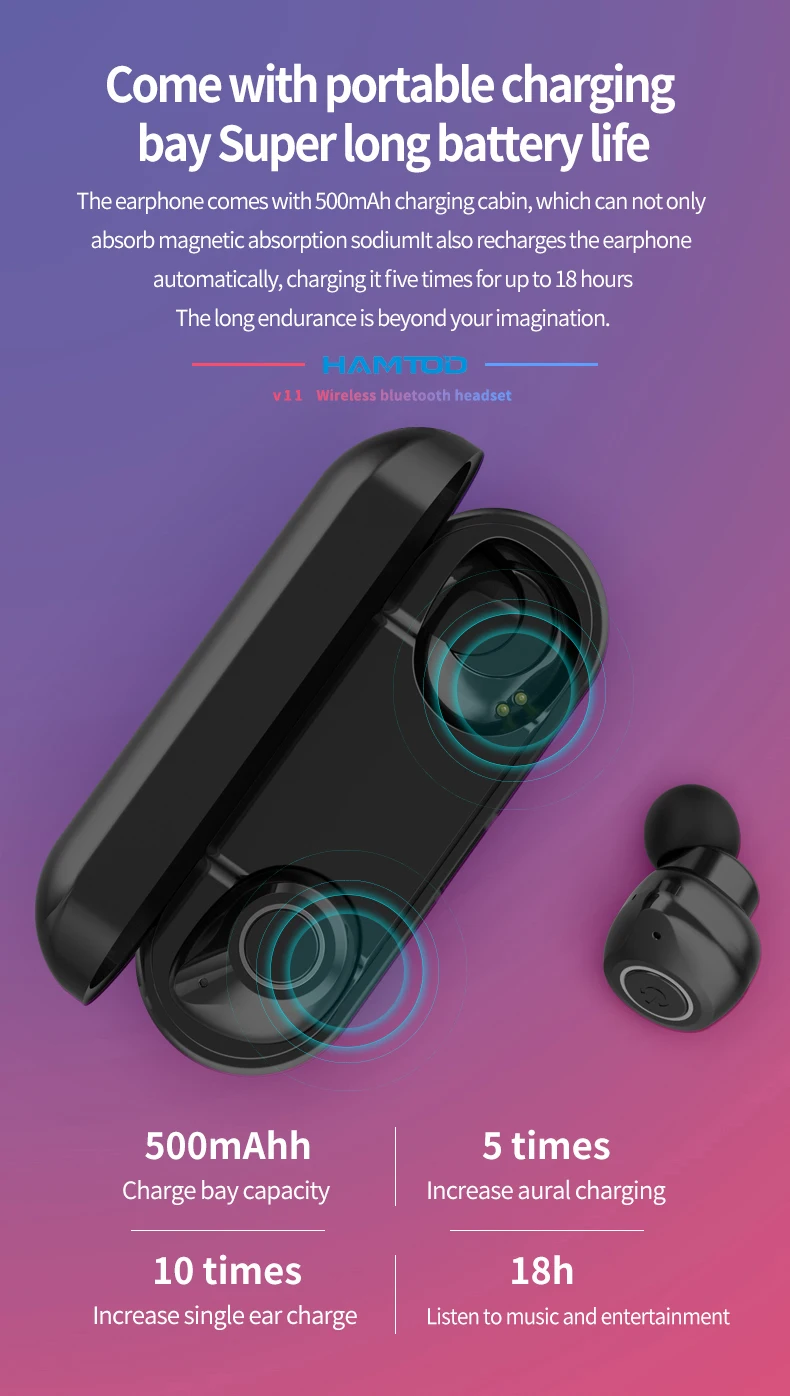 HAMTOD TWS V11 bluetooth 5 0 беспроводные наушники гарнитура спортивные с микрофоном для iPhone