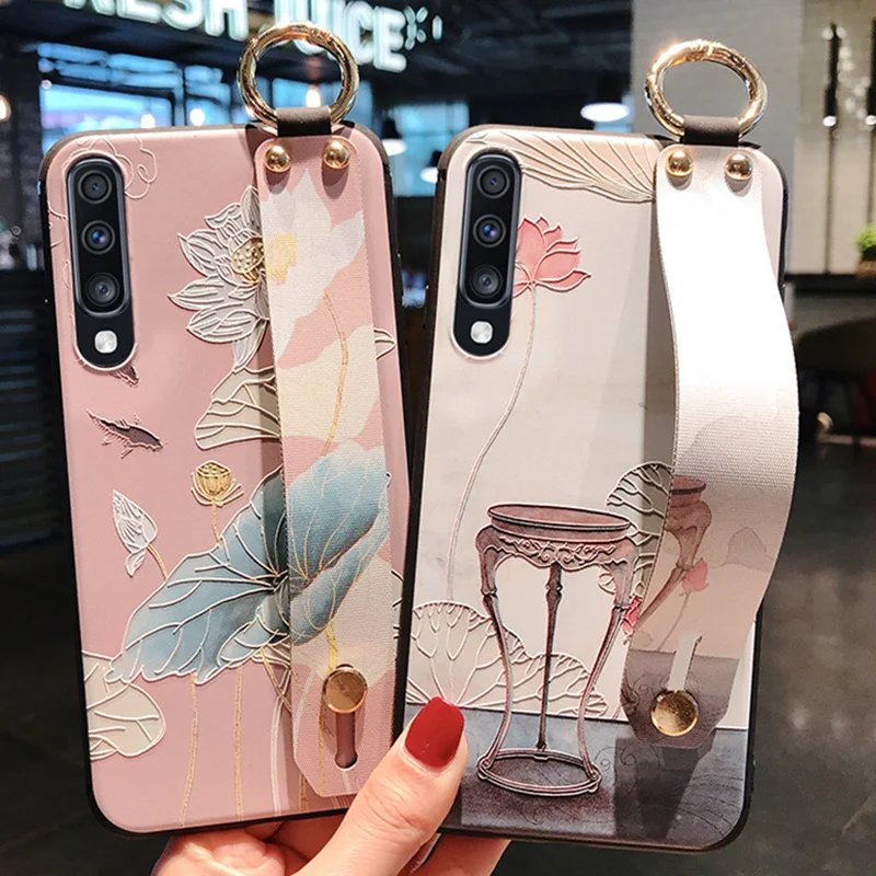 Винтажный цветочный чехол-подставка для Samsung A50 чехол с ремешком на запястье A51 A70
