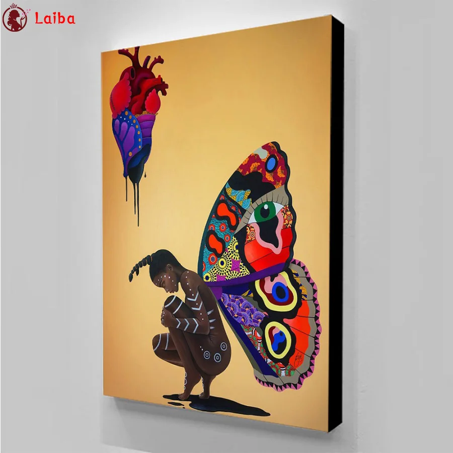 

photo custom diy diamond embroidery Abstract art, butterfly girl diamond painting full square round drill diamond mosaic art