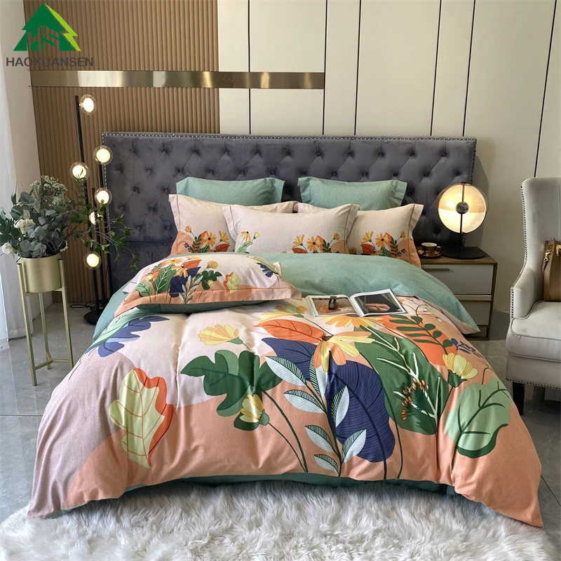 

Tropical plants Pure Cotton Sanding Bedding Sets Thickening Duvet Cover Pillowcase Bed Sheets Bed linen 3.8kg/4.1kg