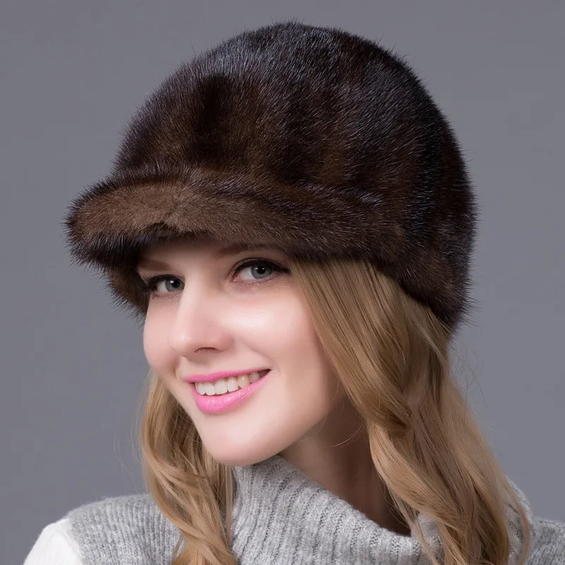 Real Mink Fur Hat for Winter Women Imported Knitted  Cap with Fox Fur Hot Sale High Quality Female Beanies Gorros Mujer Invierno