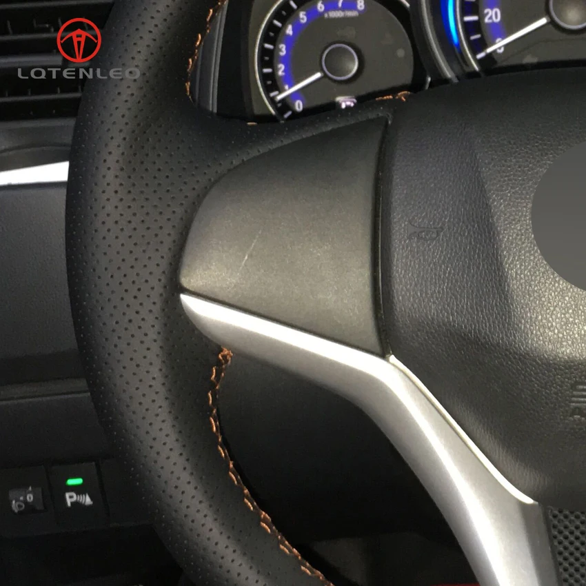 Черный кожаный чехол рулевого колеса автомобиля LQTENLEO для Honda Fit городской Джаз