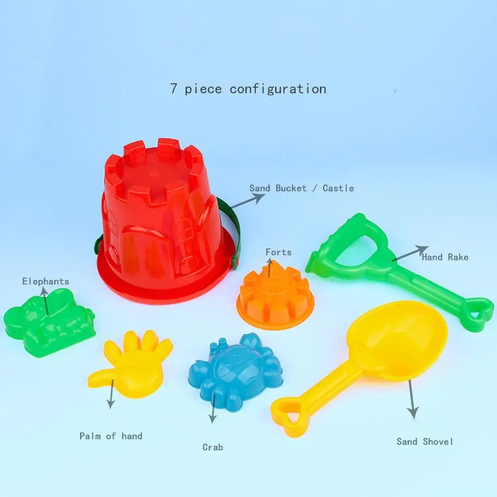 

7Pcs Summer Kids Bucket Shovel Rake Mold Outdoor Game Beach Sand Play Toy Set Play Sand Water Game Play Cart