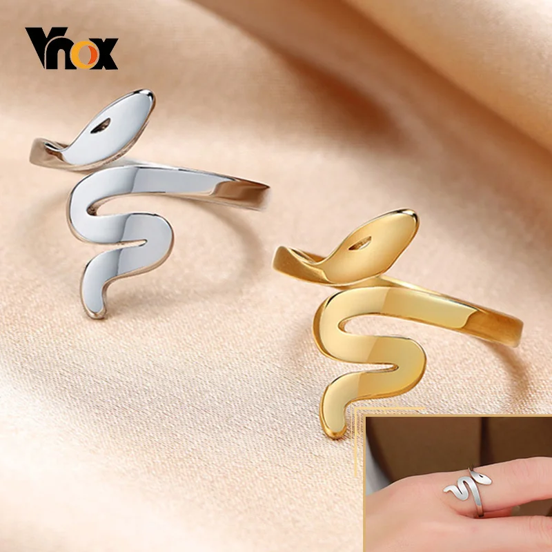 

Vnox Chic Snake Ring for Women, Stainless Steel Open Finger Band, Elegant Animal Cute Ring, Minimalist Girl Punk Jewelry