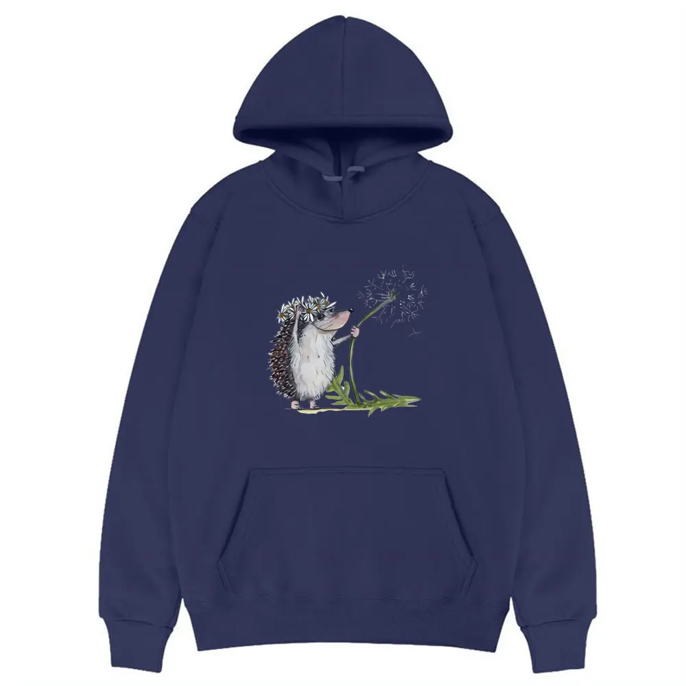 

2021 Cute Funny Hedgehog Wearing A Wreath New Hoodies Women Korean Fashion Style Hoody Sweatshirt Ulzzang Men Casual Hoodie Tops