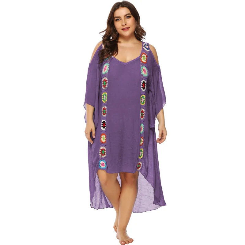 

Bikini Sunscreen Cover Up Dress Loose Women's Hand Hook Stitching Irregular Beach Dress Bikini 2020 New Women Sunscreen Dresses