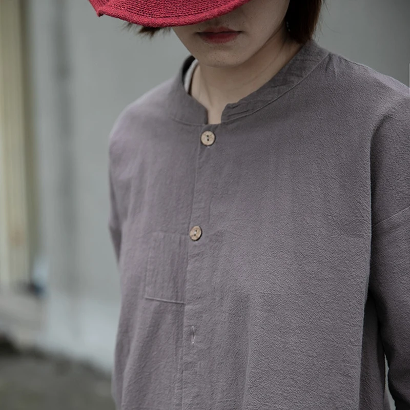 Новинка 2019 простая Однотонная рубашка с воротником-стойкой и манжетами на