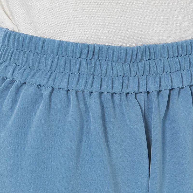 

VOA 40m/m Silk Sand Heavy Tendon Waist Side Pocket Pleat Loose Breathable Seven Capris K28 Women Bottoms Pants