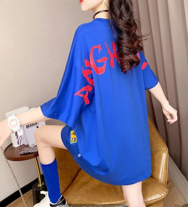 

2021 summer long large short sleeve T-shirt women's new foreign style printed jacket