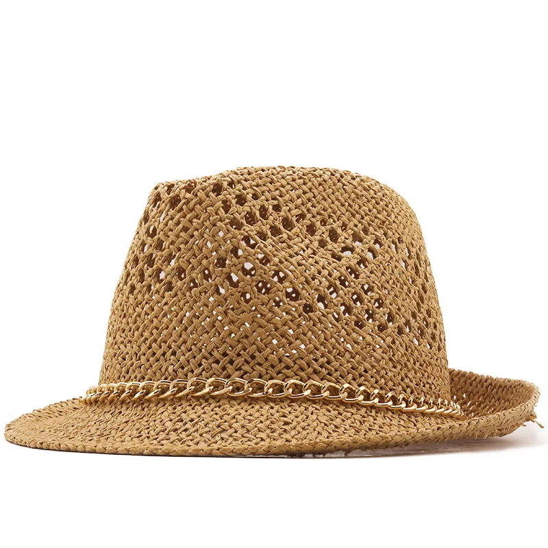 

New Summer Jazz Women Straw Hat Beach Men Sun Hat Casual Panama Male Cap Hemp Rope Patchwork Striped Straw Hat Visor Cap