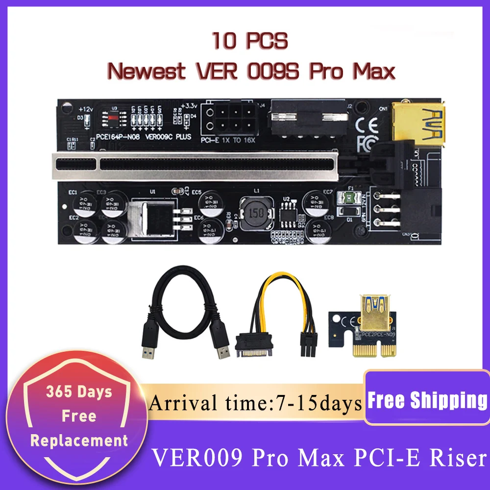 

10 шт. ver009 USB3.0 PCI-E Райзер ver 009s Plus Экспресс 1x4x8x 16x удлинитель Pcie адаптер Райзер SATA 15pin 6pin питание