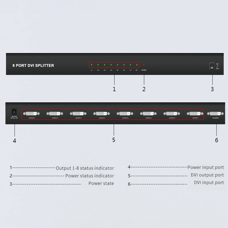 

Distributor DVI Splitter 8 Port DVI Splitter 1X8 Splitter Support 3D 4K Serial Connection with Power Supply EU Plug