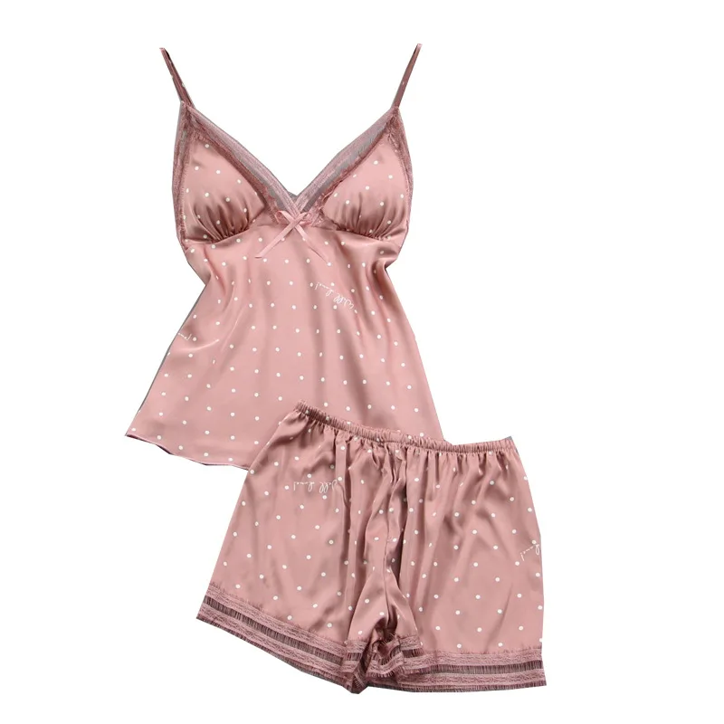 Женская сексуальная шелковая атласная пижама без рукавов с v-образным вырезом