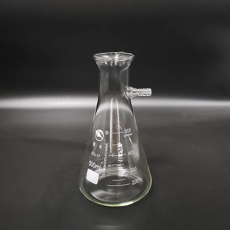 Filtering flask wide spout with graduations,Capacity 500ml,Triangle flask with tubules,Filter Erlenmeyer bottle
