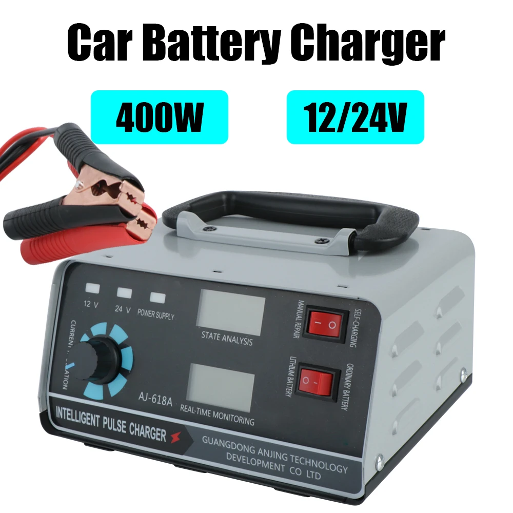 

For Car Truck Boat Motorcycle Automatic Battery-chargers 400W Five-Stage Power Puls Repair Chargers 12V/24V Digital LCD Display
