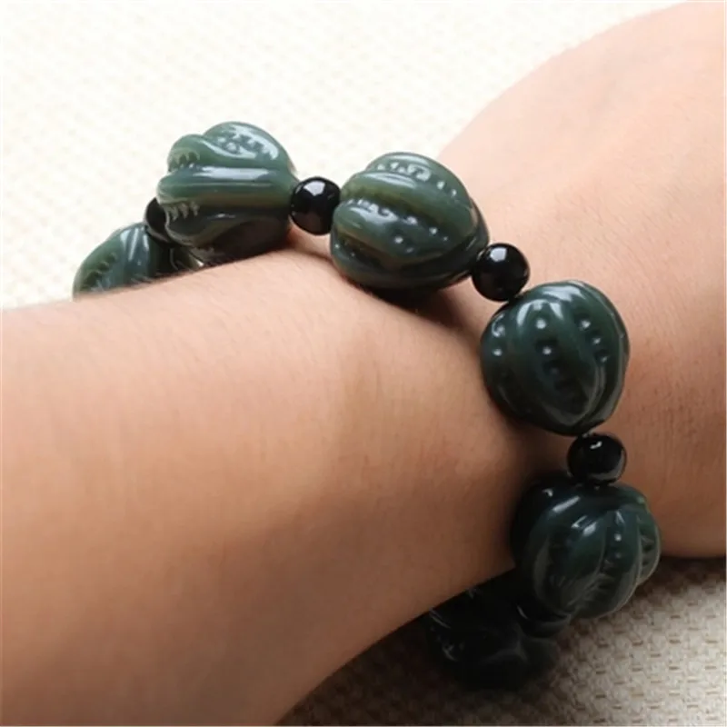 

TOP QUALITY NATURAL HETIAN NEPHRITE WALUNT BEADS BRACELET GREEN HETIAN NEPHRITE WALUNT FORTUNE LUCKY GIFT FOR MEN JEWELLERY