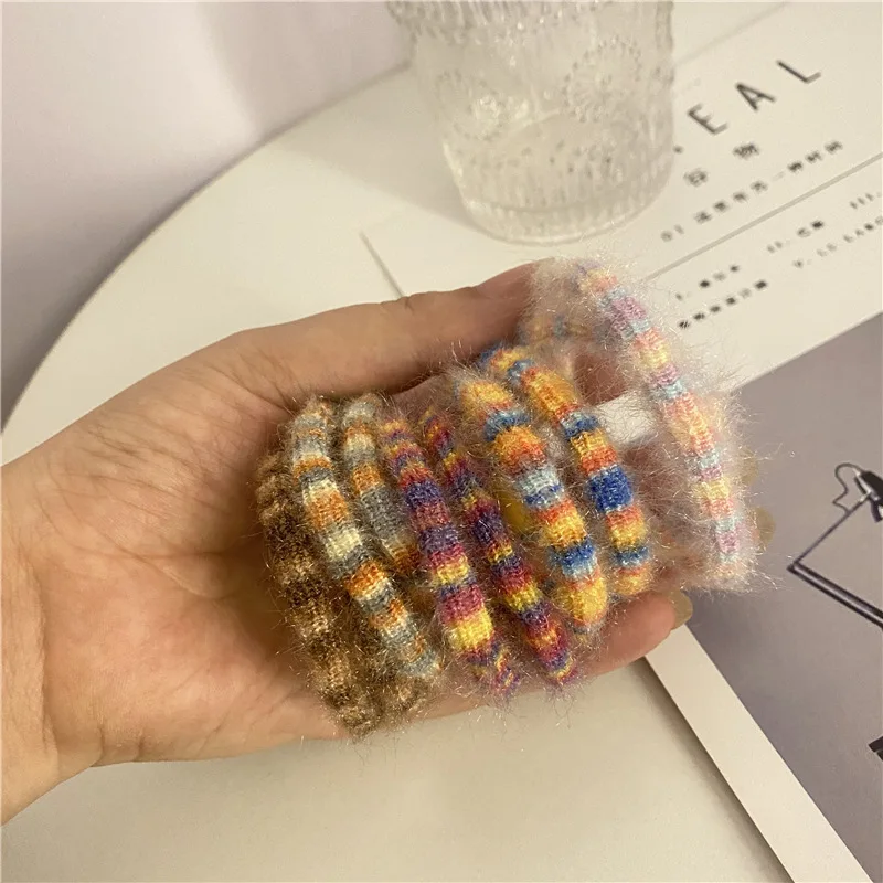 

Lot 5 Pcs Women Rainbow Knitting Wool Elastic Hair Rubber Bands Scrunchies Basic Rope Ponytail Accessories Gum Tie