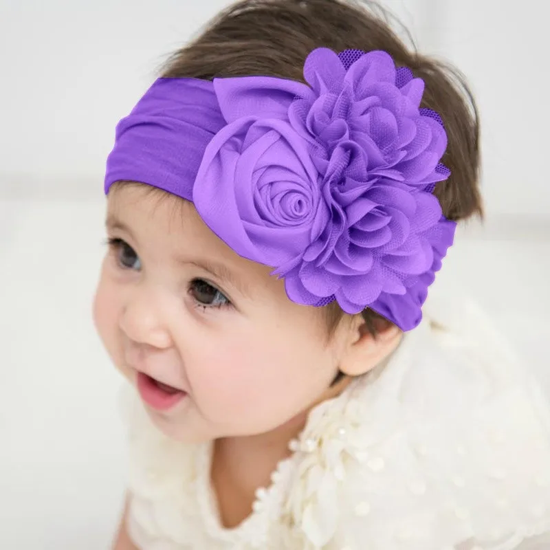 

New Elegant Solid Flower 1-3Y Newborn Baby Turban Cloth Cute Simple Headwrap Bohemian Baby Hair Knot Wide Party Headband Sale