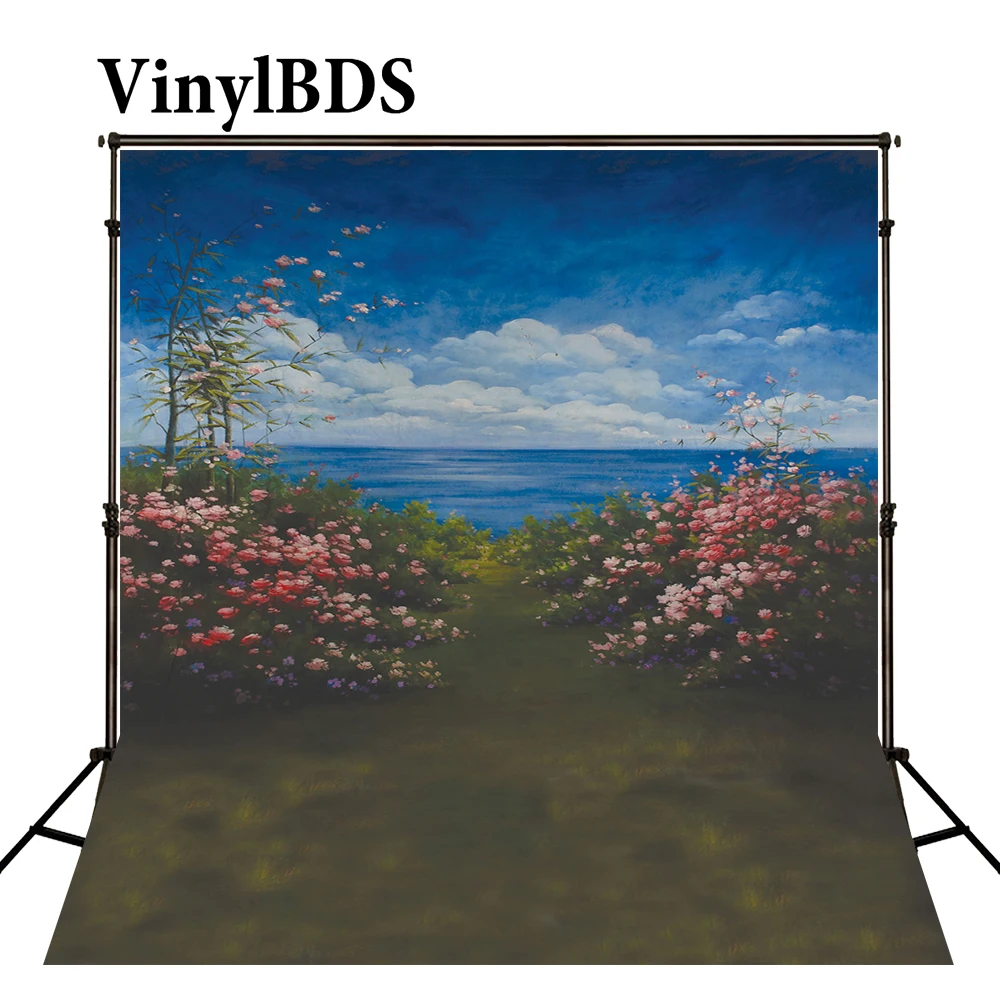 

Винилбдс фоны для фотосъемки голубое небо белые облака фон для фотосъемки детей розовые цветы трава для фотосессии