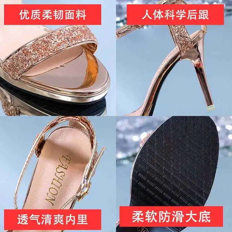 

2021 new Summer one line buckle high heel sandals women's sexy waterproof platform thin heel open toe fashion sandals