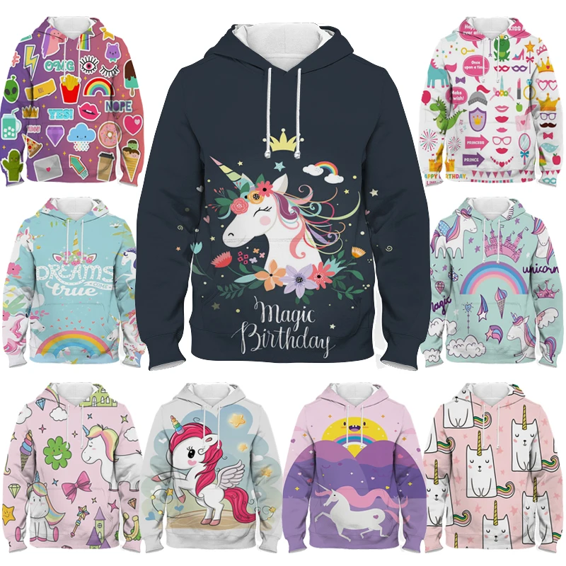 

Boys Girls 3D Print Dab Unicorn Hoodie Children Cartoon Sweatshirt Autumn Winter Kids Harajuku Pullover Streetwear Tops Clothing