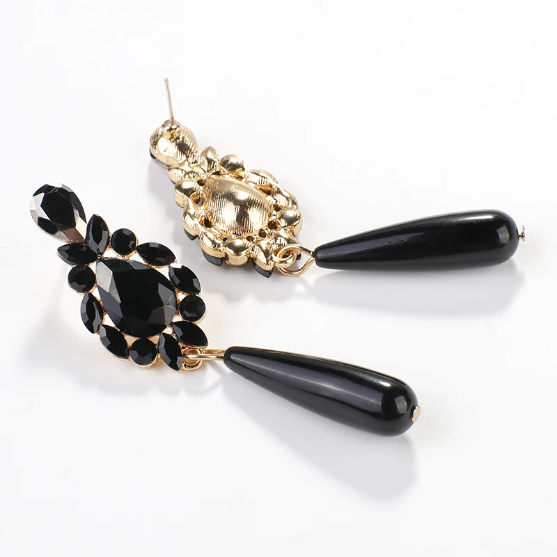 

AENSOA 2021 New Fashion Drop Earrings Trendy Black Resin Geometric Long Statement Earrings Classic Crystal Ear Jewelry Brincos
