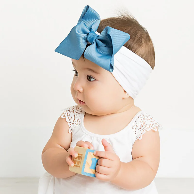 

5" Large Ribbon Bow Newborn Nylon Headband Infant Hair Bows Baby Gril Soft Headwraps Toddler Turban Baby Bows Bebes Bow for Hair