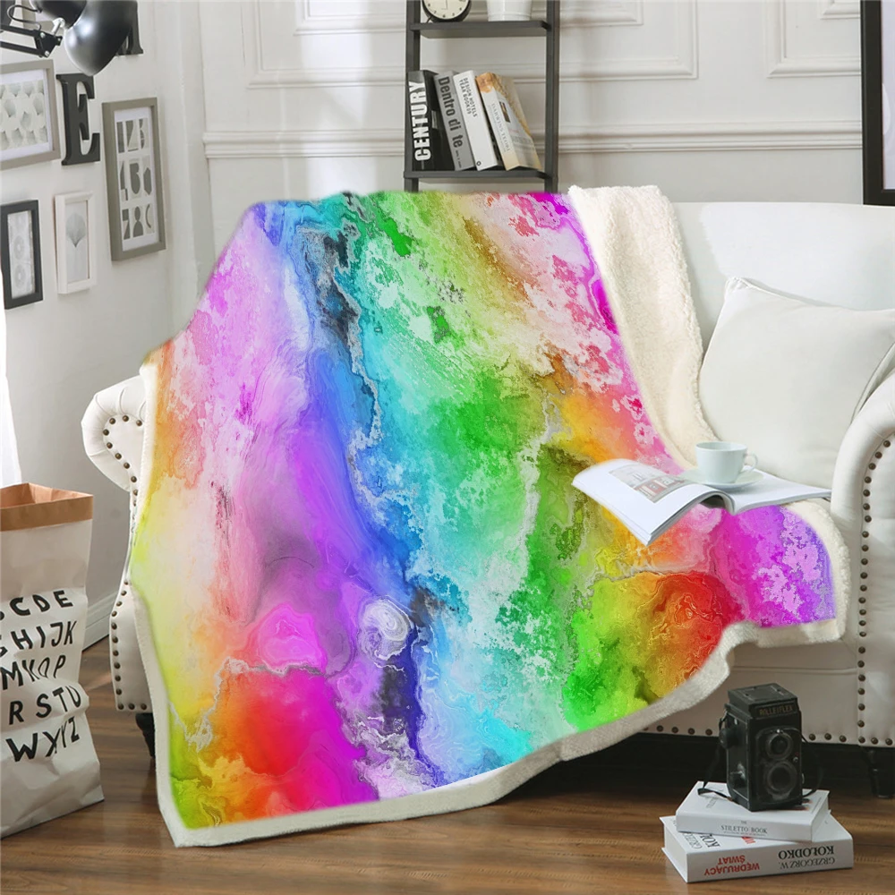 

Marble Colors Throw Blanket Print on Demand Sherpa Blankets for Sofa Customized DIY Plush Thin Quilt